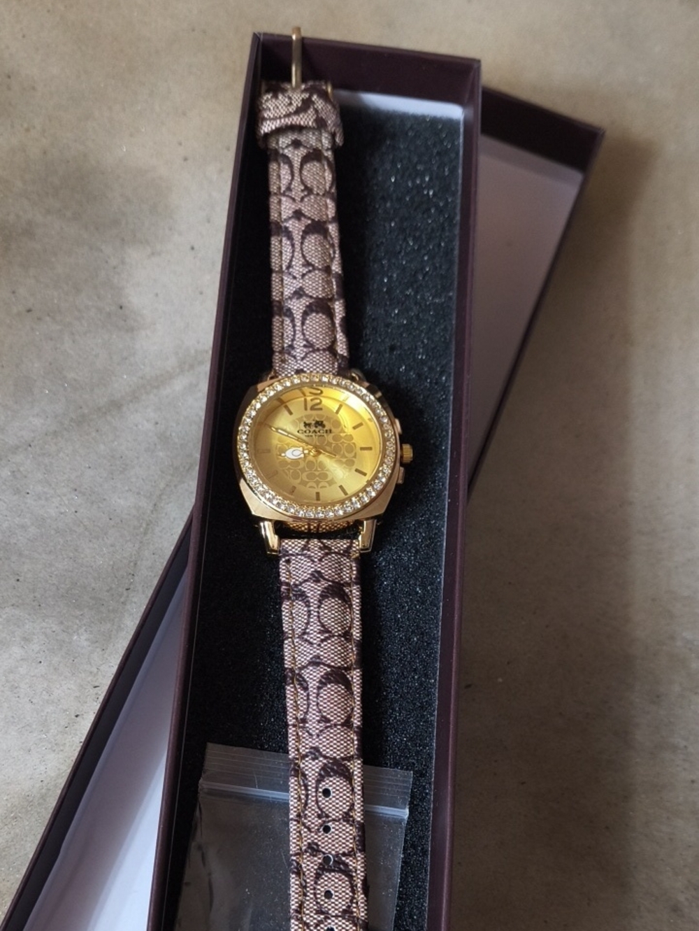 Women's Gold-Tone Dial Watch with Brown Signature Leather Strap